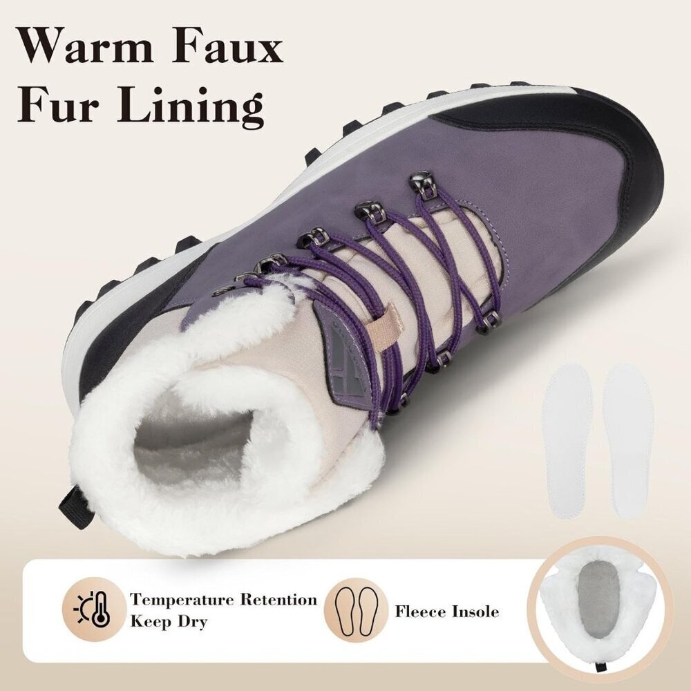 Women’s Purple Water Resistant Warm Snow Boots Fur Lined Non Slip Outdoor - Picture 3 of 7